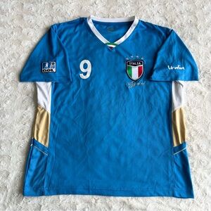 Italy National Team Soccer Jersey Adult XL Blue Gol Italia World Cup #9 Flag Oly